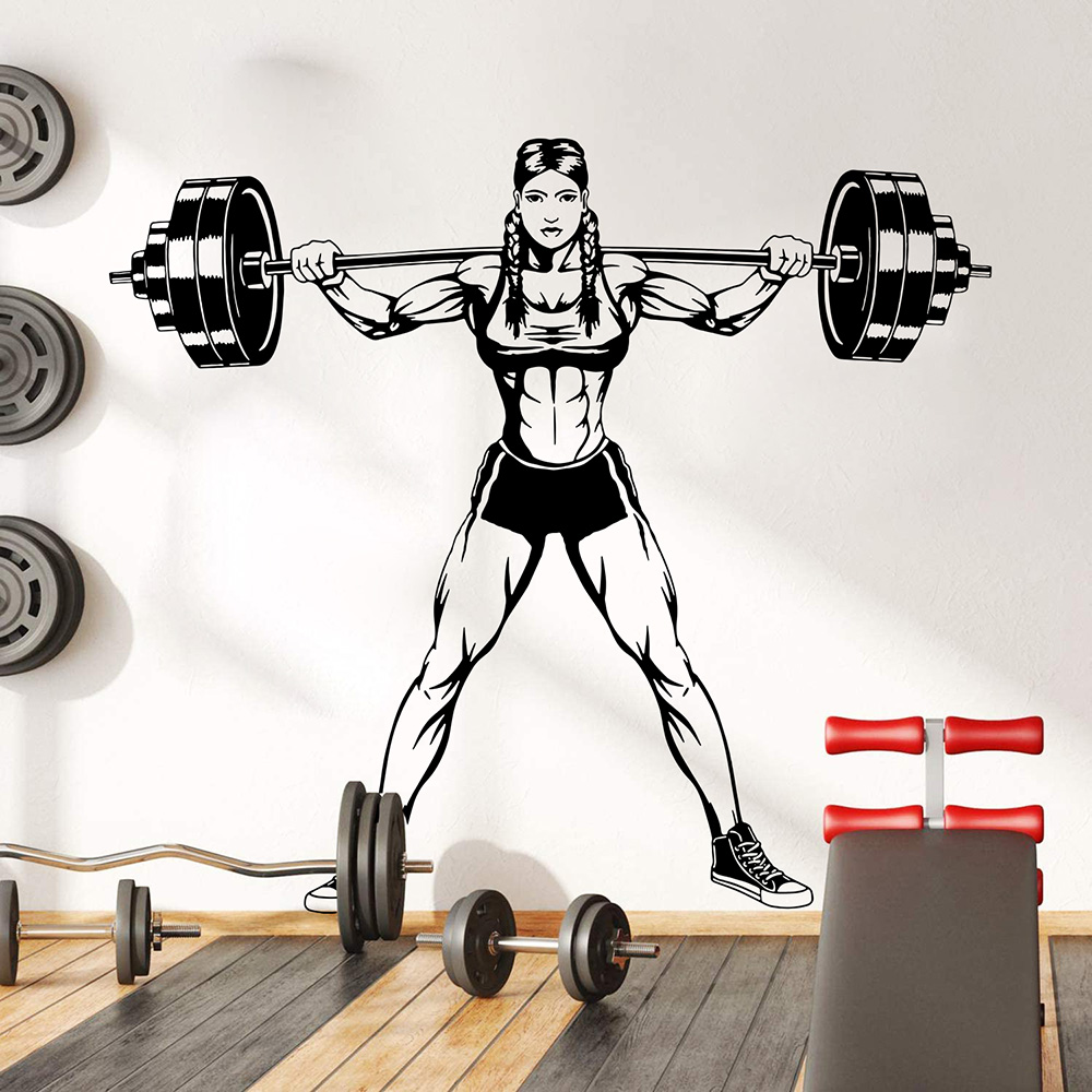 Home Gym On Wall - Große Gym Frau Hanteln Wandtattoo Bodybuilding