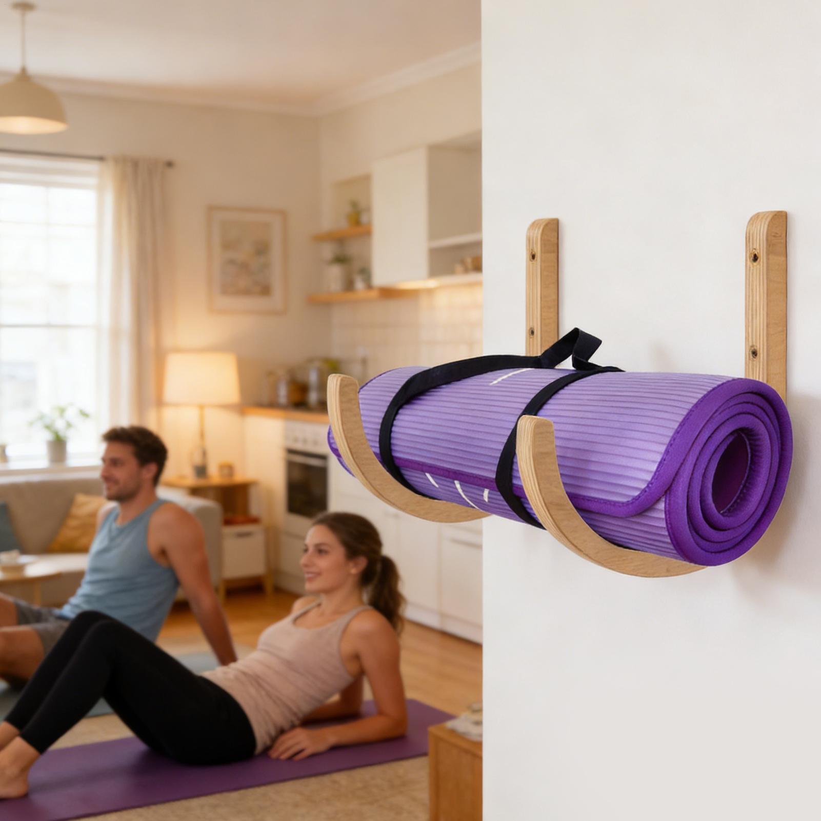 Home Gym Yoga Mat Storage - Holz-Yogamattenhalter zur Wandmontage, 2er-Pack mit Schrauben,