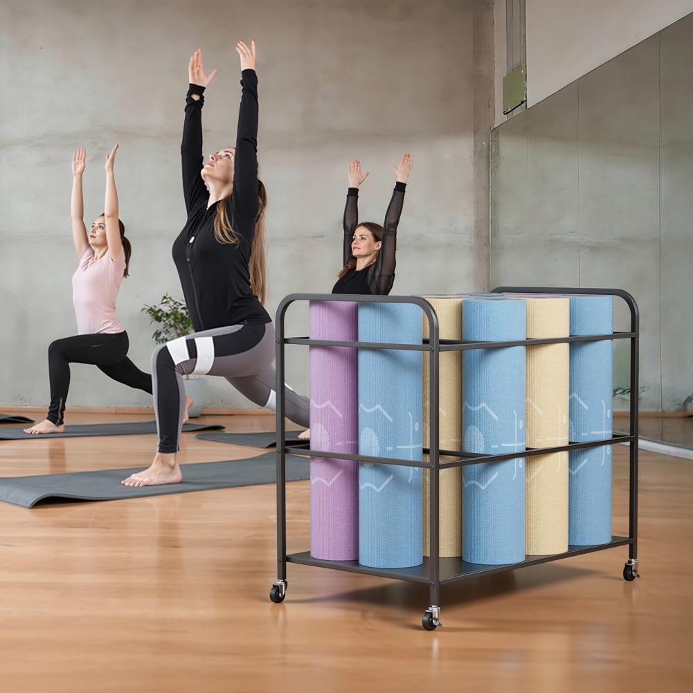 Home Gym Yoga Mat Storage - Yoga-Matten-Aufbewahrungsregal mit Rollen, Heimfitness-Ausrüstungs-Aufbewahrungswagen, Übungs- und