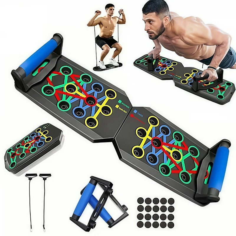 Home Gym Needs - Faltbares Push-Up-Board mit Widerstandsbändern, multifunktionale Liegestützgriffe,