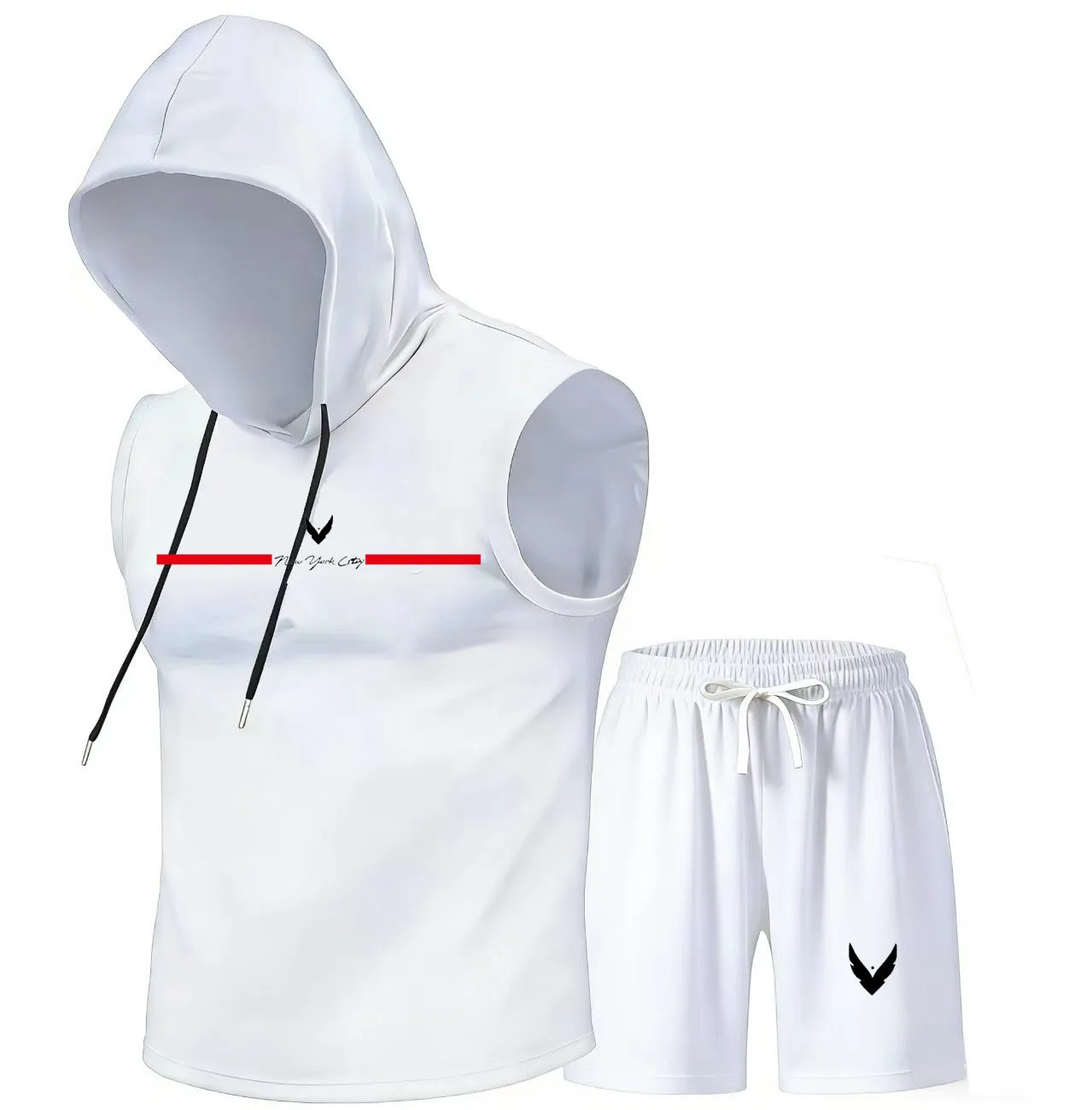 Home Gym Gym - Herren-Set mit Kapuzenweste, ärmellosem Kapuzen-T-Shirt, Weste